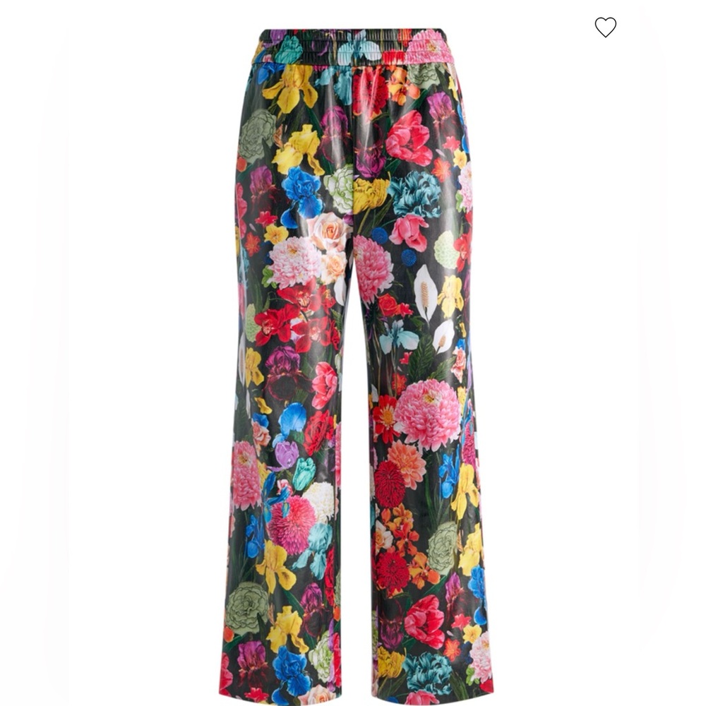 Alice & Olivia Benny floral w/black background pull on faux leather pants Sz lg